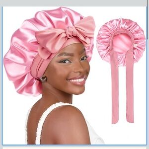 Yanibest Satin Bonnet, Silk Hair Bonnet Double Layer. Blush pink.